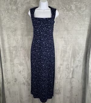 Vintage 90s Y2K Micro Floral Maxi Dress Size S/M? Dark Cottagecore Side Slit